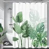 Duschgardiner badrumsdekoration gardin tropisk grön växt blad palm kaktus 3d tryckning vattentät tyg med krok