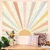 Tapestries Boho Sun Tapestry Wall Hanging Retro 70s Abstract Striped Aesthetic Sunrise Vintage For Bedroom Living Room