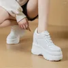 Casual schoenen 11 cm platform wig verborgen hak dames dikke sneakers microfiber leer vrouwelijk lente herfst