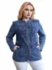 Lih HUA vrouwen Plus Size Denim Jasje Herfst Chic Elegante Jas Voor Mollige Vrouwen Ronde Hals Gebreid Cott Jasje J2uv #