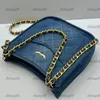 Eenvoudig ontwerp Luxe stijl Zacht leer Ruit Denim damestas Patchwork Vintage leren ketting Oliewas Leren onderarm Crossbody Designertassen Portemonnee Kaarttas 25