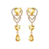 Dangle Oorbellen Shining U Gekleurde Edelstenen Hart Waterdruppel Voor Vrouwen 18K Goud Kleur Mode-sieraden Party