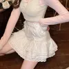 Japansk lolita kawaii kläder rosa mini kjol med shorts spets hög midja koreansk stil kvinnor 2024 höst vit kjol fluffy 240315
