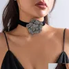 Chokers Übertriebene große Strass-Blumen-Kurzhalskette für Frauen Goth Elegant Black Veet Aesthetic Wed Schmuck Geschenk Dhgarden Dhwyo