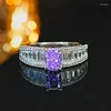 Clusterringen Lichte luxe en nis Violet Crushed Cut 925 zilveren ringset met diamant met hoog koolstofgehalte Rechthoekig minimalistisch