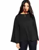 Plus-storlek LG Flare Sleeve T-shirt Kvinnor Solid Black Round Neck Spring Autumn Knitting Elegant Casual Top Tee Blus 5XL 6XL 7X M4FF#