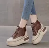 Buty swobodne wysokie kobiety oryginalne skórzane buty platformowe 8 cm