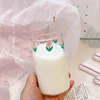 Wine Glasses Wudruncy Ins Style Tulip Glass Cup Simple Heat-resistant Girl Coffee Milk Juice Straw Fresh Pink Flower Water Cups