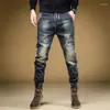 Calças de brim masculinas emendadas motocicleta homem cowboy calças oversize cortado y2k vintage kpop tendência 2024 estilo coreano harajuku y 2k