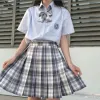 Японская школьная форма для корейских школьниц, плиссированные юбки, униформа с высокой талией, клетчатая юбка трапециевидной формы, сексуальная JK, женская униформа, полный комплект U5u3 #