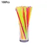 İçme Pipetler 100 PCS/LOT Tek Kullanımlık Esnek Plastik Floresan Parti Bar Kulübü DIY İçecek Straw Aksesuarları