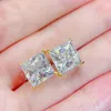 Bling Trendy Fashion Gra Moissanite Ear Studs Sier Hip Hop Screw Back Princess Cut Stud Earrings