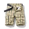 Multi Pocket Shorts flera fickor Summer Men Cotton Print Casual Shorts Striped Short Pants Beach Pants 240313