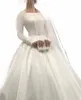 Elegant Princ Ball Gown Wedding Dr Square Collar Luxury Satin Simple Vintage LG Sleeve Bride Downs With Tulle Veils Q254#