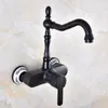 Bathroom Sink Faucets Black Oil Rubbed Bronze Wall Mounted Basin Faucet / 360 Swivel Spout Kitchen Mixer Taps Tnf841