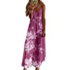 Casual Dresses Summer Printed Dress Loose Fit Bohemian Style Floral Print Maxi For Women Vacation Beach sundress med V Neck