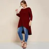 Plus Size Vêtements Femmes Quarters Manches Lg Lâche Asymétrique Salut Low Tops Solide Rouge Casual T-shirt Tuniques Fi Blouse 6XL 40Wg #