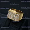 Band Rings Hip Hop Bling Iced Out Stainless Steel Geometric Square Finger Rings for Men Rapper Jewelry Gold Color Drop Shipping T240330