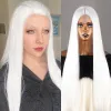Parrucche Parrucche naturali anteriori in pizzo lungo dritto bianco per donna Parrucche sintetiche resistenti al calore Parrucca quotidiana adatta per capelli Lolita Cosplay