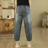 Jeans pour femmes Mori Kei Vêtements Taille élastique Harem Printemps Été Japon Rétro Femelle Broder Patch Poche Pantalon Femmes