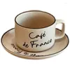 Tasses à café en céramique rétro, ensemble de soucoupes simples, imprimé français, tasse de thé de l'après-midi, expresso, cadeau de la saint-valentin, 250ml