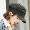 Berets Newsboy Hats Fashion Lace Mesh Yarn Berets For Girl Vintage Black Denim/Pu Flat Top Caps Female Elegant Short Brim Sun Hat H240330