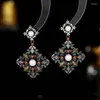 Boucles d'oreilles pendantes FXLRY luxe S925 argent aiguille incrusté Zircon fleur feuille bohème couleur mixte rétro Court Style pour les femmes Jewe