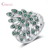 Anelli a grappolo Squisito delicato cristallo di apertura del pavone per le donne Accessori per ragazze Moda 925 gioielli in argento sterling Forniture regalo