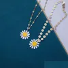 Kedjor Colorf Delicate Sunflower Acrylic Pendant Necklace For Women Girls Autumn Winter Handgjorda Metal Geometriska tröjor Drop Leverans Otmh5