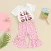 Clothing Sets Baby Girls 2PCS Flared Pants Short Sleeve Letter Print Romper Donut Bell Bottoms Trousers Summer Clothes