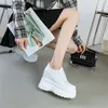 Scarpe Casual 11 cm Vera Pelle Donna Moda Sneakers con plateau Tacco alto nascosto Zeppa Walking Brides Wedding Tennis