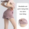 Aiithuug Damen Workout Shorts 2 in 1 Kordelkordel -Shorts mit Taschen Yogahosen Schnell trocken Frauen Shorts Fitnessstudio kurz aktiv