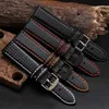 Bands 18mm 20mm 22mm 24mm Band Carbon Fibre Strap with Red Stitched + Leather Lining Stainless Steel Clasp band H240330