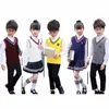 Kinder Schuluniform Autmun Winter V-ausschnitt Pullover Jungen Mädchen Chor Klasse Tragen 100% Cott Warme Koreanische Britischen Stil Weste 16Jr #