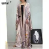 WINYI Urlaub Boho bedrucktes langes Kimono-Kleid Bikini-Wickel-Vertuschungen Damen Sommerkleidung Strandkleidung Badeanzug-Vertuschung Kimono 240315