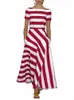 Plus Size VONDA Sexy Fora Do Ombro Maxi Dr Mulheres Casual Stripe Impresso LG Sundr Elegante Manga Curta Vestidos Boêmios 09C7 #