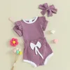 Zestawy odzieży Blotona Baby Girls Letnie stroje kontrastowe kolory żebrowane z krótkim rękawem romper i szorty urocze opaska na głowę 3 sztuki ubrania 0-18m