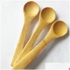 Skedar 13 cm runda bambu trä sked tete kaffe honung omrörare blandning matlagningsverktyg catering kök redskap SXAUG06 Drop Deliver Dhlo8
