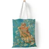 fudeam Fi Cute Carto Owl Print Large Capacity Canvas Bag Portable Foldable Shoulder Bag Lightweight Sling Shopper Bag I72L#
