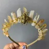 Hårklämmor Barrettes Natural Citrine Crown pannband Moon Diy Handmade Halloween Dekorativ kvart Tiaras Festivalgåvor till hennes droppe d otnk1