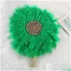 Decorative Objects & Figurines African Mariage Handle Fan White Feather Big Hand Nigerian Dance Performance Party Bridal Fans For Brid Dhmlh