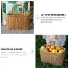 Mand Geweven Rieten Manden Picknickhandvat Opslag Rotan Markt Bloemgrepen Stro Fruit Cadeau Winkelen Handtas Strand 240318