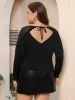 black Tops for Women Lace Patchwork Hollow Out Lg Sleeves Plus Size T-Shirts 4XL Office Lady Casual Slim Fit Pullover Blouses 36he#