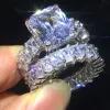 Pierścieni miłośnicy Vecalon Pierścień Zestawy 925 Sterling Sier Princess Cut Diamond Band dla kobiet palec biżuterii 4961075 Drop dostawa j DHZVP