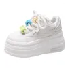 Casual Shoes Chic Platform Sneakers damskie koronkowe komfort 8,5 cm Ukryte rosnące gęste sporne buty sportowe białe wulkanize