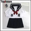 Svart med 3 vita linjer japanska studentens enhetliga JK Uniform Suit LG Kort ärm Sailor Suit Pleated Lolita kjolklassdräkt Q1ln#