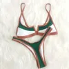 Maillots de bain pour femmes Rétro bikini patchwork maillot de bain string brésilien sexy maillot de bain femme nouvel été mini V-bar vert maillot de bain J240330