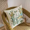 Flor do travesseiro Fazenda bordada Tampa decorativa de arremesso 18x 18 Casa de folhas verdes florais padrão de algodão Caso de algodão Y240401