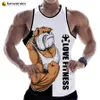 Herr t-shirts rottweiler älskar fitness 3D tryckt t-shirt t-shirts med bokstäver tryck för djur ärmlös väst för män harjuku streetwear t-shirt för gym 240319