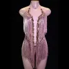 Sparkly Rhinestes Fringes Justaucorps Sexy Gland Body Costume de danse Jazz une pièce Stage Wear Dancer Performance Show Z0Ff #